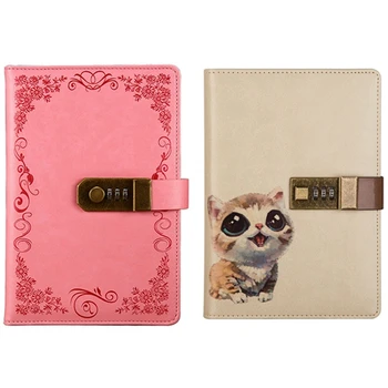 

B6 Notebook Pu Leather Sketchbook with Lock Cat & Pink Diary with Lock Notebook A5 Vintage Lockable Paper PU Leather