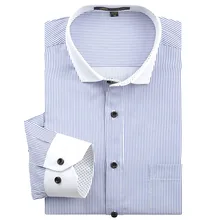 Long Sleeve Striped Men Dress Shirts Regular Fit White Collar Casual Social Shirt Asian Size XXL / 42