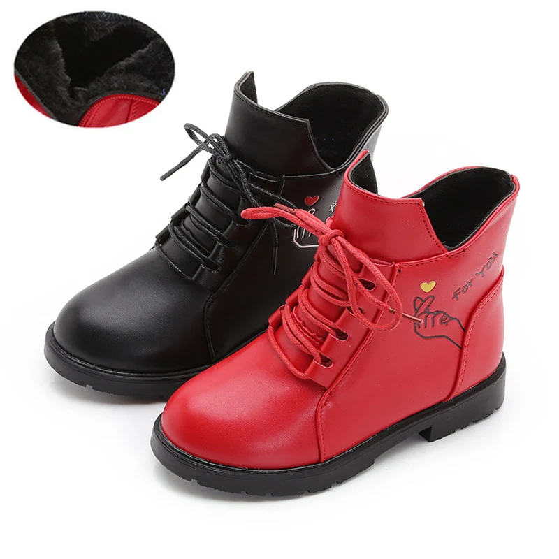 

Girls Fashion Leather Snow Boots 2022 New Winter British Style Kids Plush Princess Boots Child Velvet Ankle Platform Boots 27-39