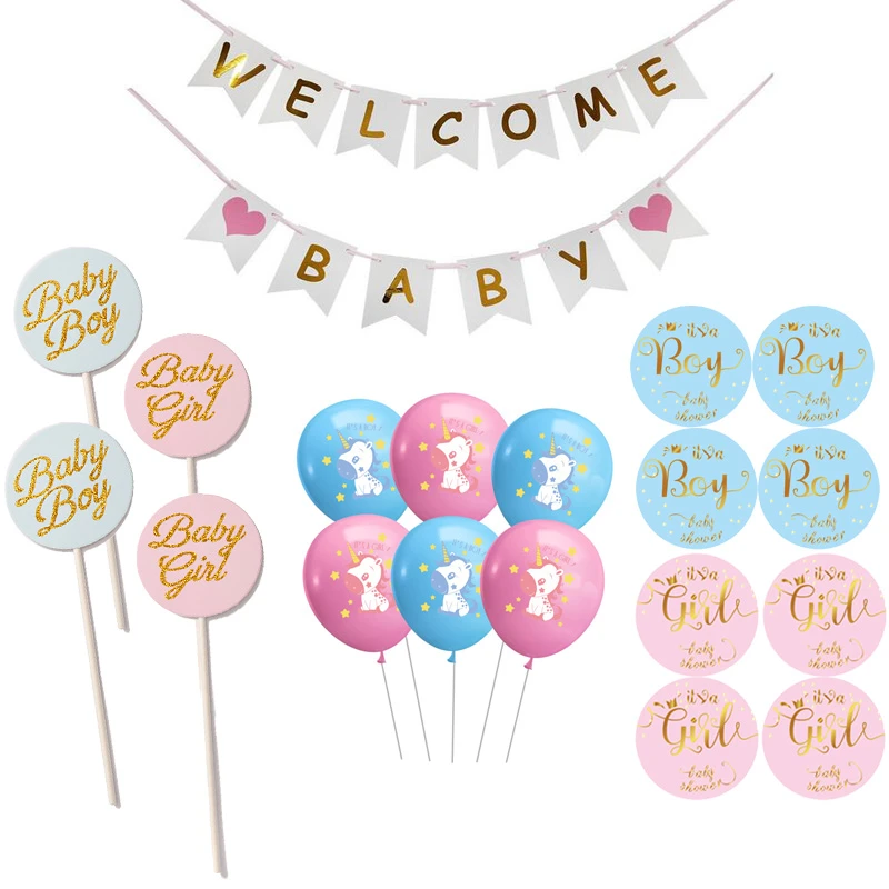Rose Bleu Bienvenue Bebe Anniversaire Banniere Guirlande C Est Un Garcon Fille Licorne Ballons 1st Anniversaire Bebe Douche Fete Decorations Aliexpress