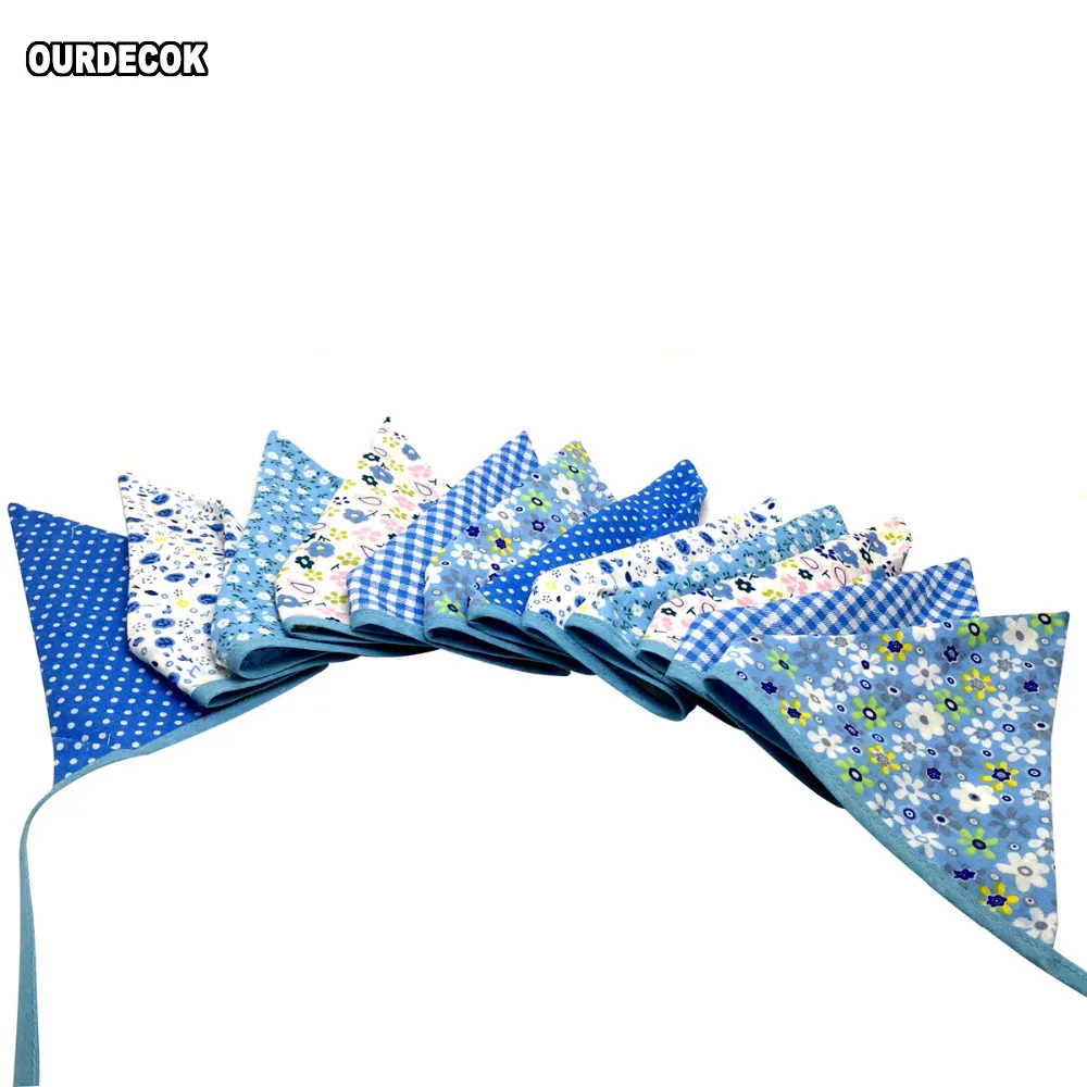 

50ieces 2.5M 12flags Blue Vintage Fabric Bunting Handmade Wedding Birthday Party Decor Photo Prop Customize Garland Free By DHL
