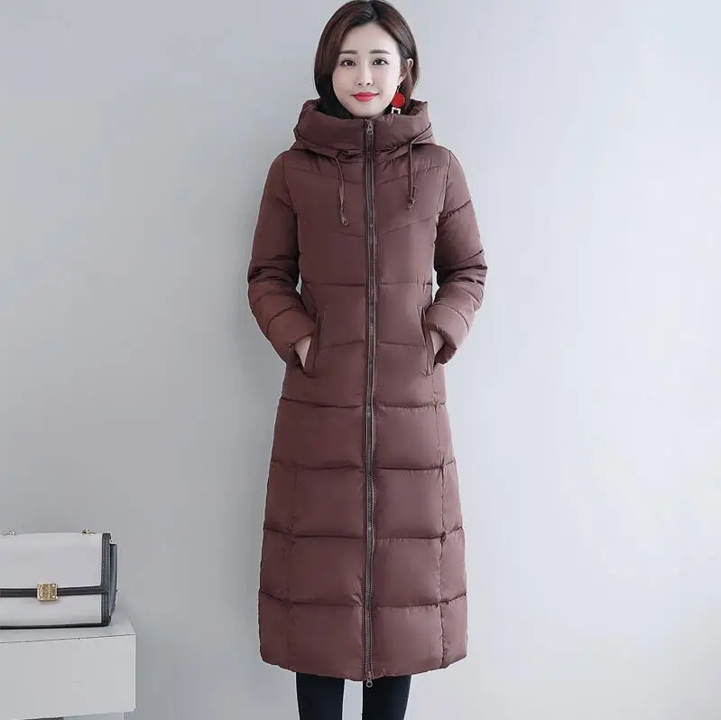 Большие размеры 4XL 5XL 6XL женские зимние куртки с капюшоном и стоячим воротником с хлопковой подкладкой Женское пальто зимняя женская длинная парка Теплая утепленная - Цвет: Coffee
