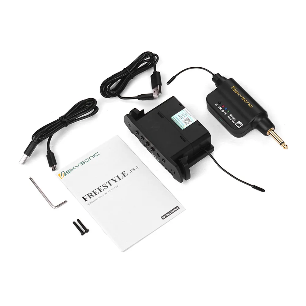 

SKYSONIC FS-1 UHF Guitar Wireless Soundhole Pickup with Transmitter Receiver + Mic Dual Pickup System Max.30M Built-in Battery