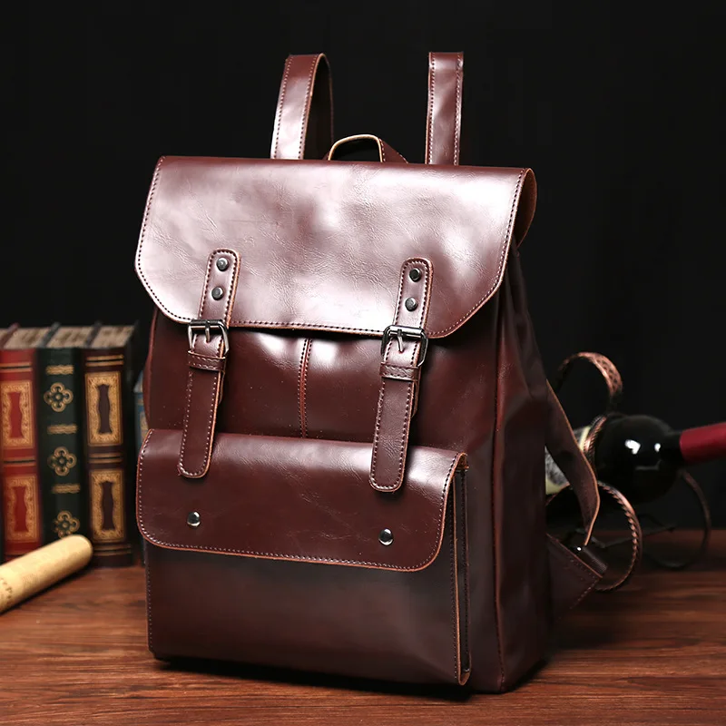 

man Backpack Rucksack Travel-Bag pu New Natural-Skin Retro Leisure Multi-Capacity