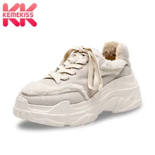 KemeKiss/зимние женские кроссовки из натуральной кожи; Теплая обувь на платформе; Вулканизированная женская обувь на меху; женская обувь; размер 35-39
