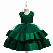 High quality Flower Girls Wedding Dress For Party Dress Children Costume Green Bow Kids Dresses For Princess Dress 4- 10 Year