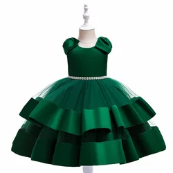 High quality Flower Girls Wedding Dress For Party Dress Children Costume Green Bow  Kids Dresses For Princess Dress 4- 10 Year