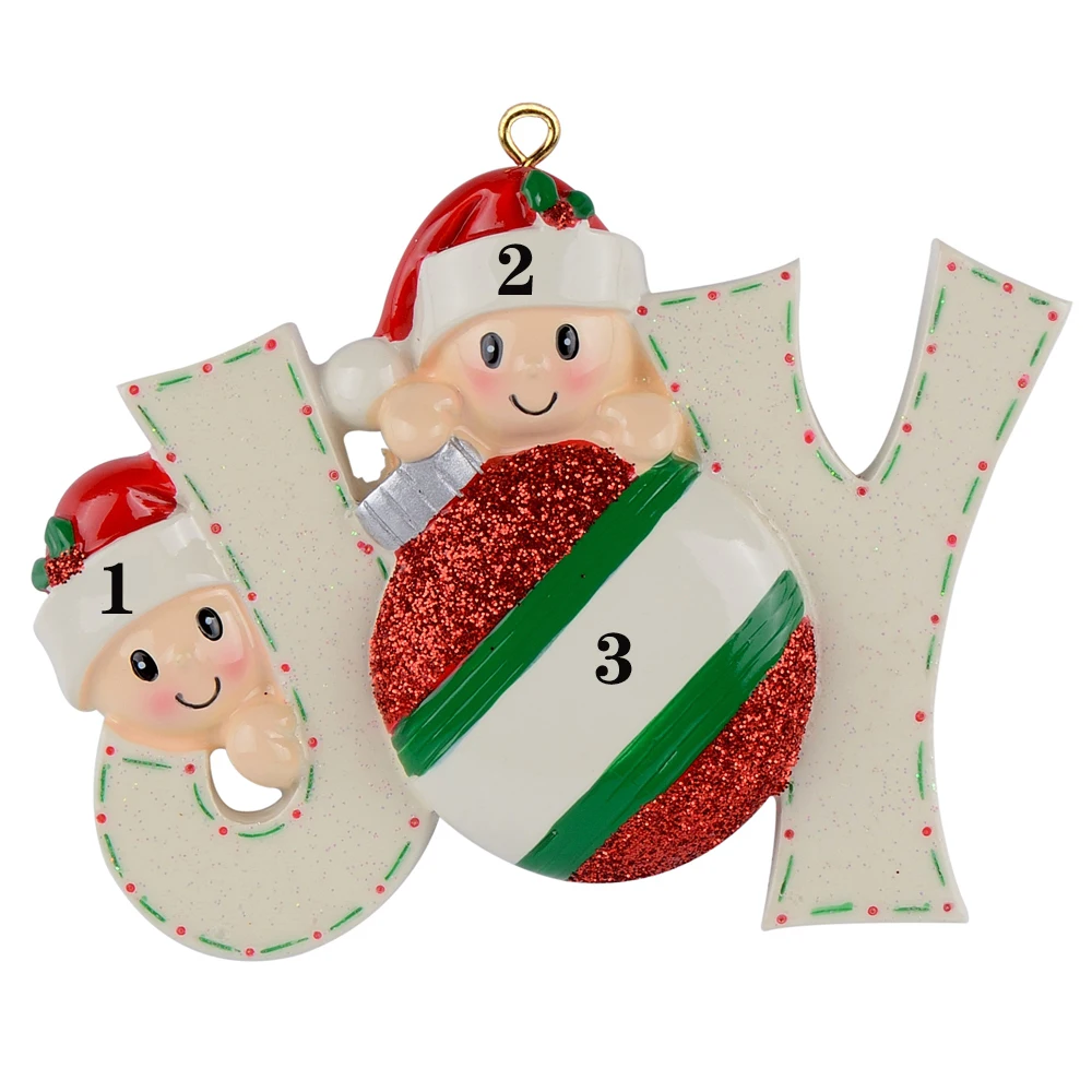 Joy Family Members of 4 Polyresin Glossy Accents Personalized Christmas Tree Ornaments For Home Decoration Joy Family Members of 4 Polyresin Glossy Accents Personalized Christmas Tree Ornaments For Home Decoration