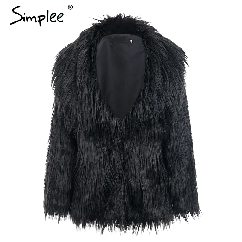 black faux fur coat Просто, элегантно отложной теплые, зимние, шерстяные женские черные поясная сумка длинное пальто женское повседневное осеннее пальто Верхняя одежда - Цвет: black faux fur coat