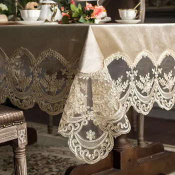 

Elegant European Lace Tablecloth Rectangular Square Champagne Dining Coffee Table Nightstand Cover Table Cloth Chair Cover Set