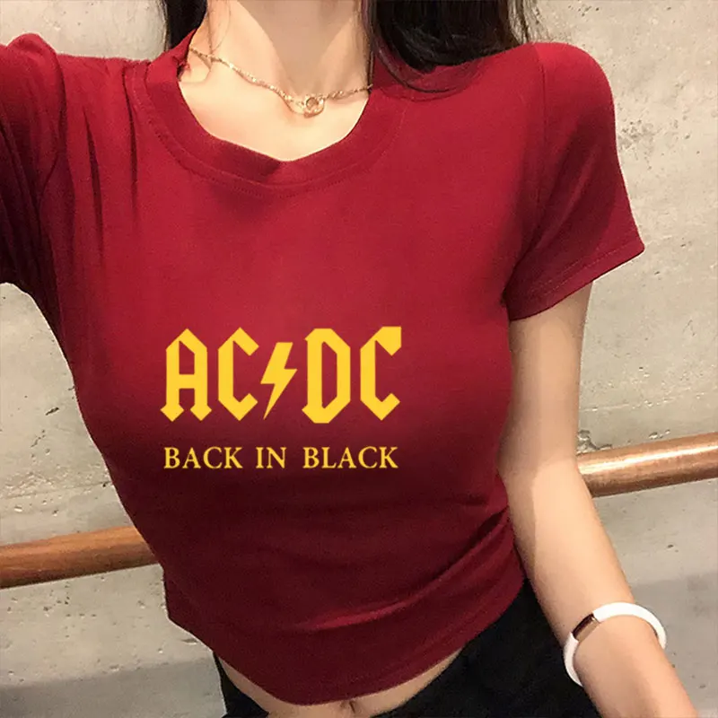 AC/DC Группа Футболка в стиле рок женские ACDC Письмо Печатные Графические футболки хип хоп Рэп музыка короткий рукав пикантные Топы Футболка