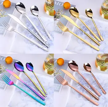 

304 Stainless Steel Long Handle Knife Fork Spoon Colorful Tableware Cutlery Dinnerware Scoop kitchen Accessories SN2123