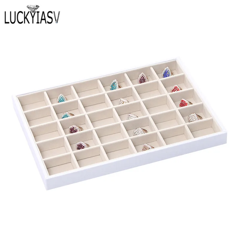 30-Grid Tray Белый цвет лоток для хранения ювелирных изделий Коробка кольцо браслет кулон ожерелье лоток дисплей сбор лоток для ювелирных изделий Органайзер ожерелье лоток - Цвет: 30-Grid Tray