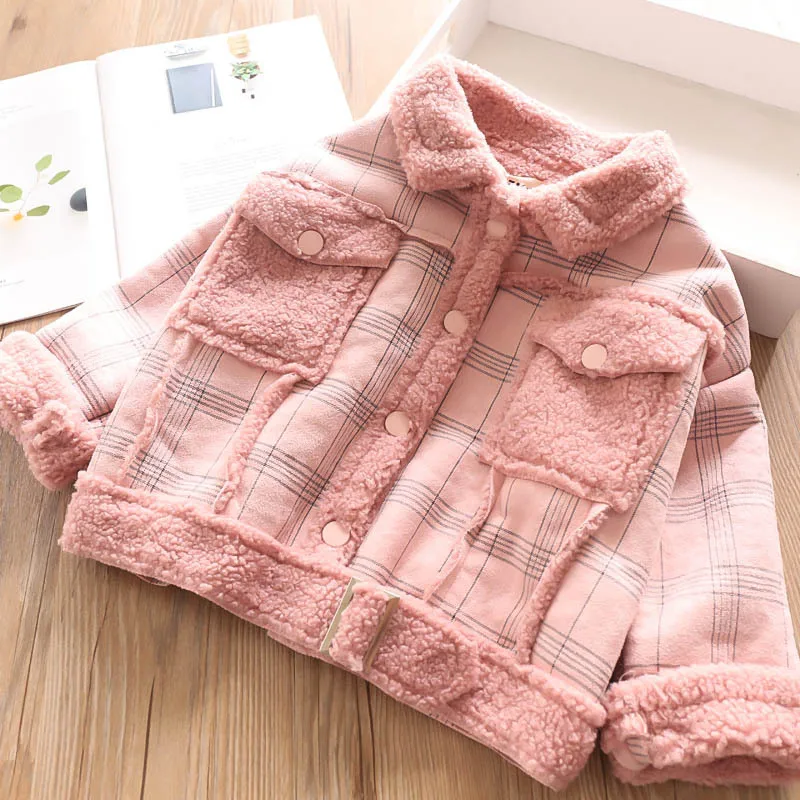 Autumn and Winter Girls' Lapel Plaid Children's Coat Wholesale