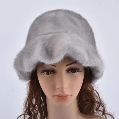 gray Новая цельная норковая меховая шапка, натуральная меховая шапка, женские модные шапочки, повседневная женская шапка Skullies - Цвет: gray