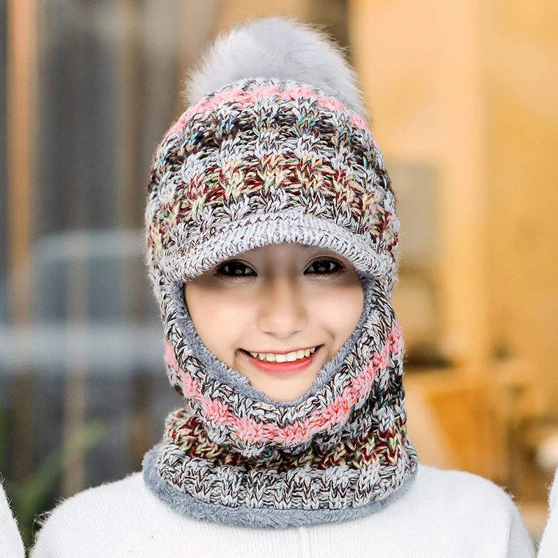 Female Warm Beanie Hats Riding Snow Caps Winter Women Knitted Hat