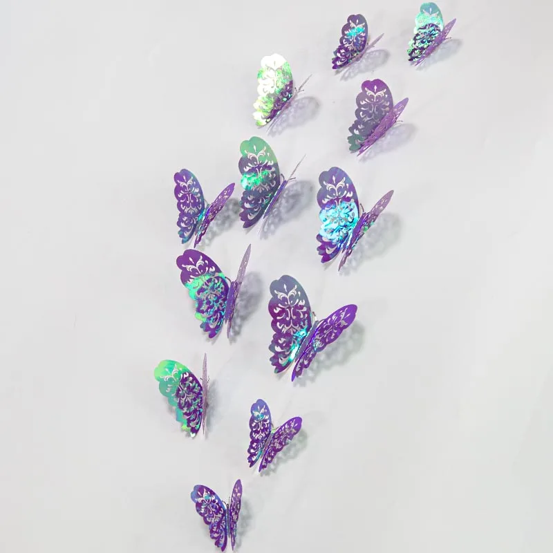 Iridescent 3D Butterfly Wall Stickers in Purple, Green, and Blue