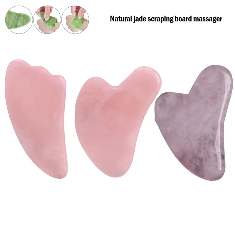 

Natural Jade Gua Sha Scraper Board Massage Rose Quartz Jade Guasha Stone For Face Neck Skin Lifting Wrinkle Remover Beauty Care