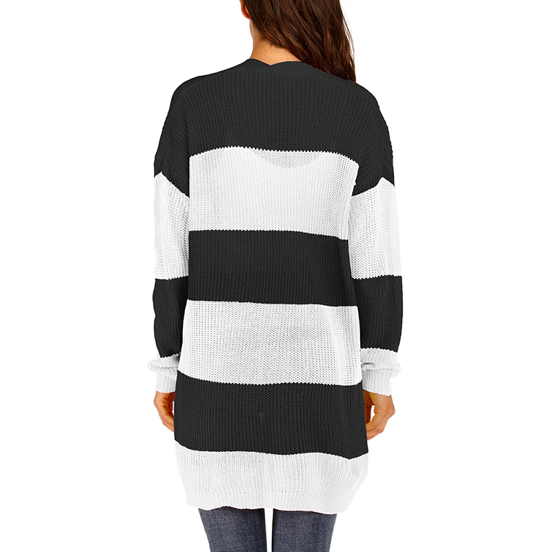New Plus Size Cardigans Women Striped Long Wild Sweater Office Lady Commuter Loose Cardigan Black White Female Casual Sweater New Plus Size Cardigans Women Striped Long Wild Sweater Office Lady Commuter Loose Cardigan Black White Female Casual Sweater