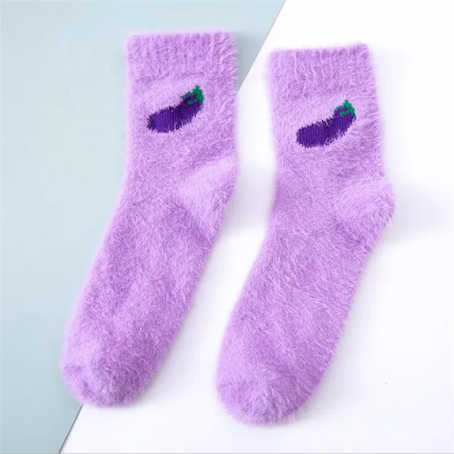1 pairs women thermal fluffy socks autumn-winter new year socks girls and woman's new fashion warm avocado cherry eggplant socks Lavender
