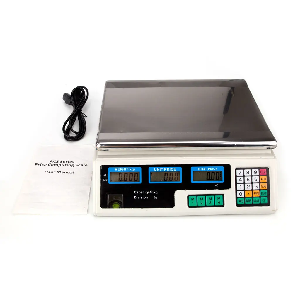  ACS-30 40kg/5g Digital Price Computing Scale for Vegetable US Plug Silver & White 66CY - 4000570734150