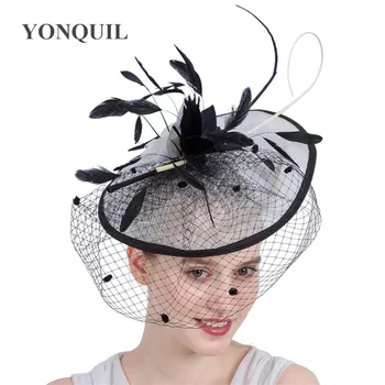 

Elegant women bride mesh wedding headwear hair pins fashion party net fascinator hat sinamay headpiece hair bands race party tea