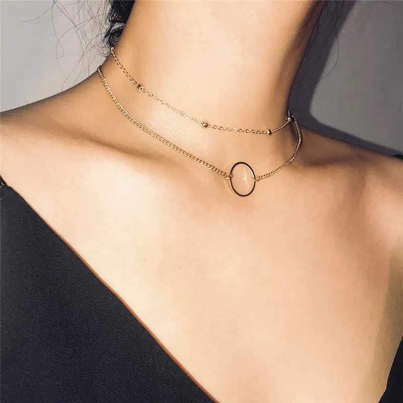 Choker Necklace Two Layers Round Necklaces Gold/ Silver Color Chocker Neck Women Girls Best Friends Party Gifts Fashion | Украшения и