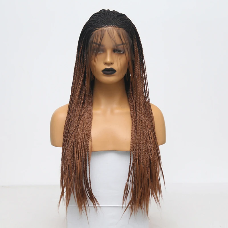 Peruca com Cabelo do Bebê Resistente ao Calor do Cabelo da Fibra Sintéticas da Parte Dianteira do Laço para Mulher Quinlux Perucas Ombre Brown Micro Trançado