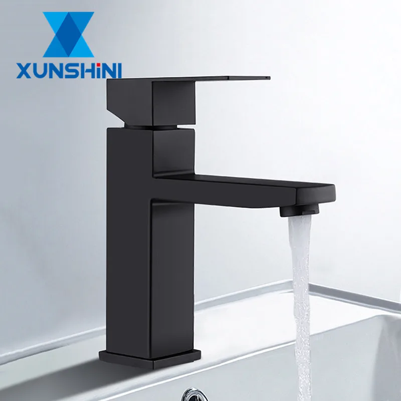 Смеситель для раковины XUNSHINI черный квадратный с одной ручкой | Обустройство дома