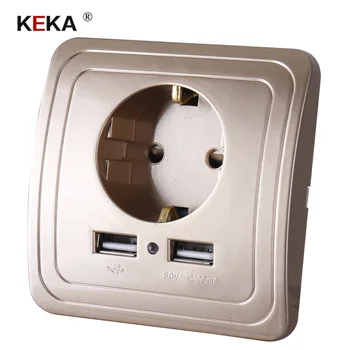 

KEKA EU Plug Socket Dual USB Port socket Wall Charger Adapter Charging 2A Wall Charger Adapter Power Outlet gold pop sockets