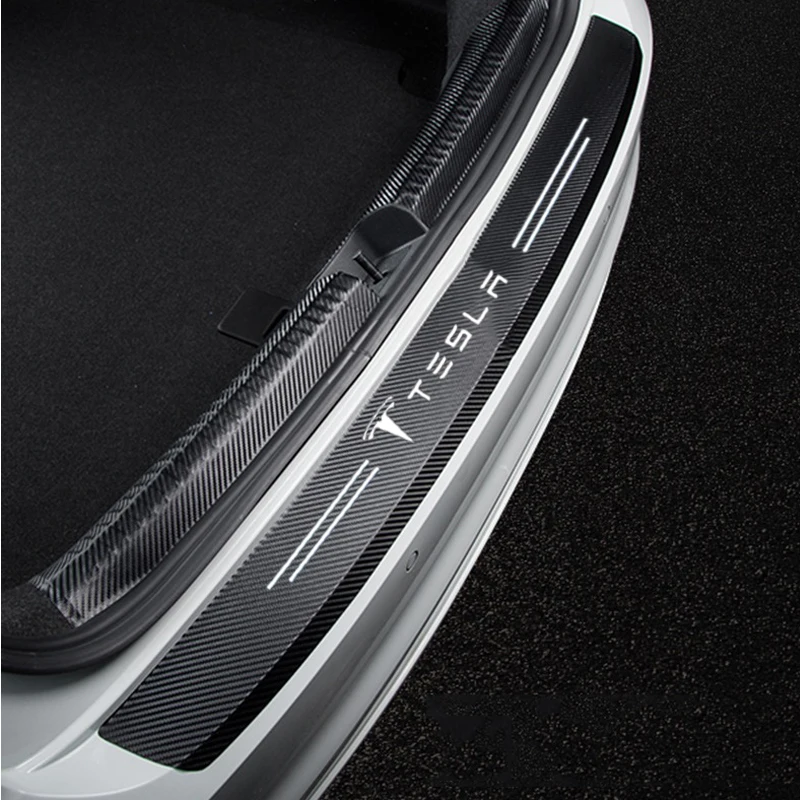 Carbon fiber Leather Car Rear Bumper Trunk Guard Plate Stickers For tesla model 3 X S Y car Accessories | Автомобили и мотоциклы