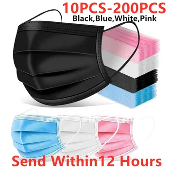 

10/50/100/200pcs Mask Disposable Non wove 3 Layer Ply Filter Mask mouth Face mask Breathable Earloops Masks Fast Ships Delivery