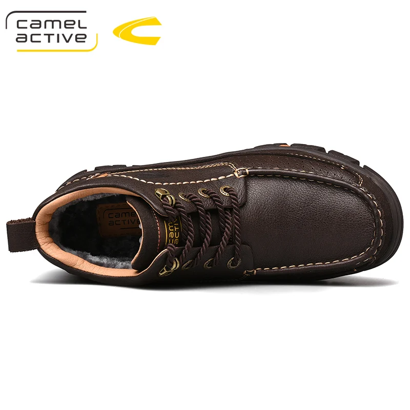 Camel Active New Men Winter Boots Real Leather Shoes Handmade Super Warm Motorcycle Boots Waterproof Ankle Boots Snow Boots