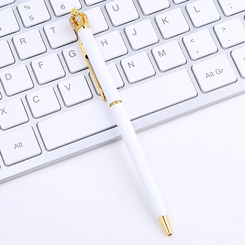 White1Pc Корона скипетр королева шариковая ручка персонализированные школьные офисные ручки для письма металлические роскошные хрустальные стационарные логотип на заказ - Цвет: White1Pc