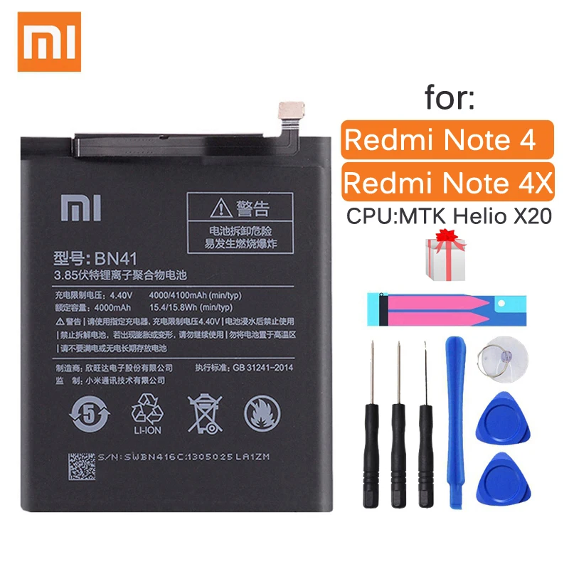Оригинальный телефонный аккумулятор Xiaomi BN41 сменные батареи для Redmi Note 4 4X 3 Pro 3S 3X Mi