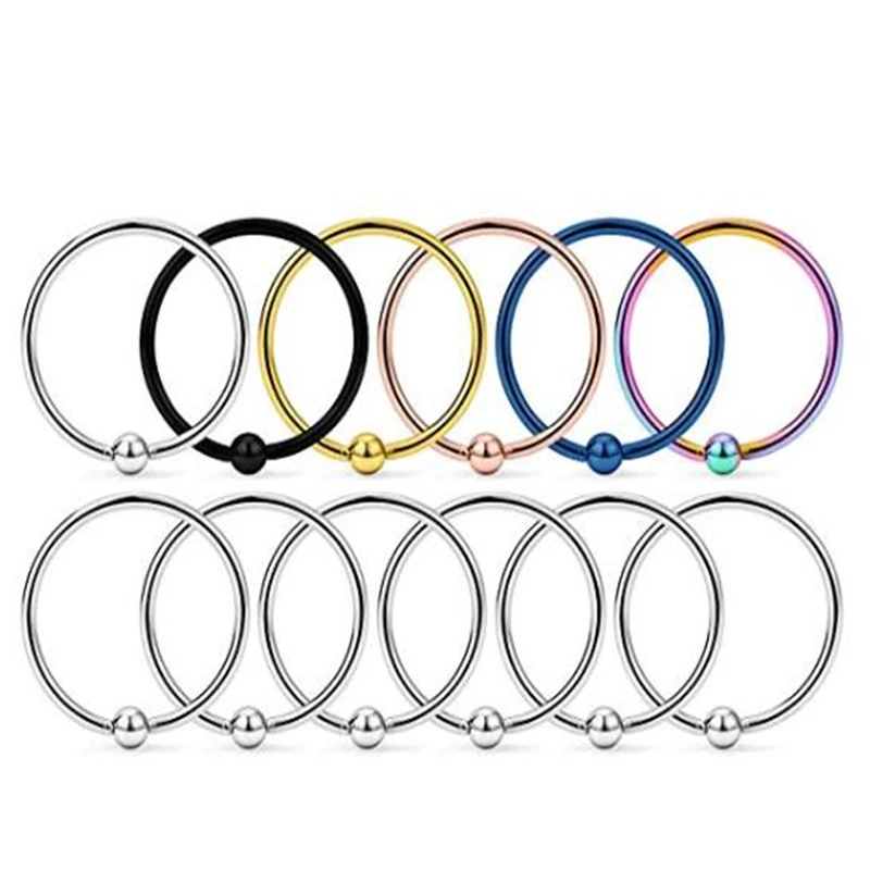 

12PCS Stainless Steel Nose Hoop Lip Eyebrow Tongue Helix Tragus Earrings Cartilage Septum Piercing Ring for Mens Womens 20 Gauge