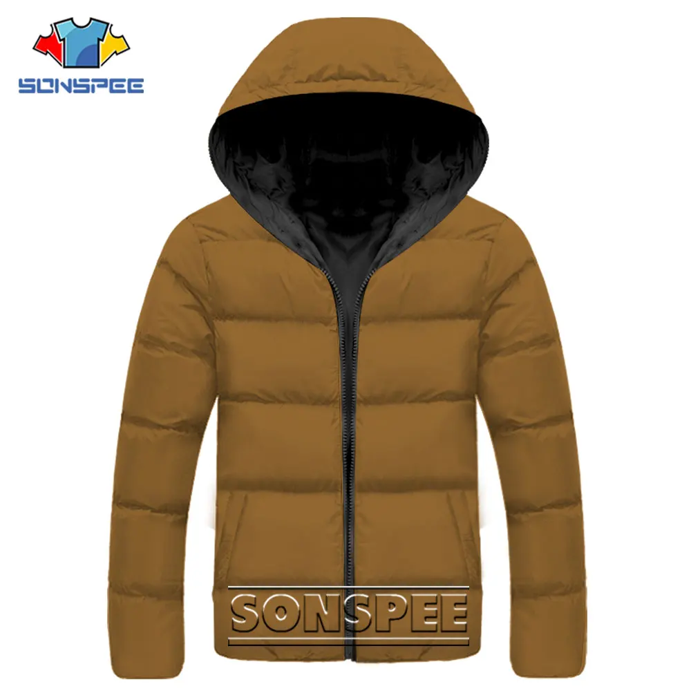SONSPEE Winter New Men Solid Color Printed Parkas Quality Brand Men's Hooded Warm Thick Puffer Jacket Male Fashion Casual Coat