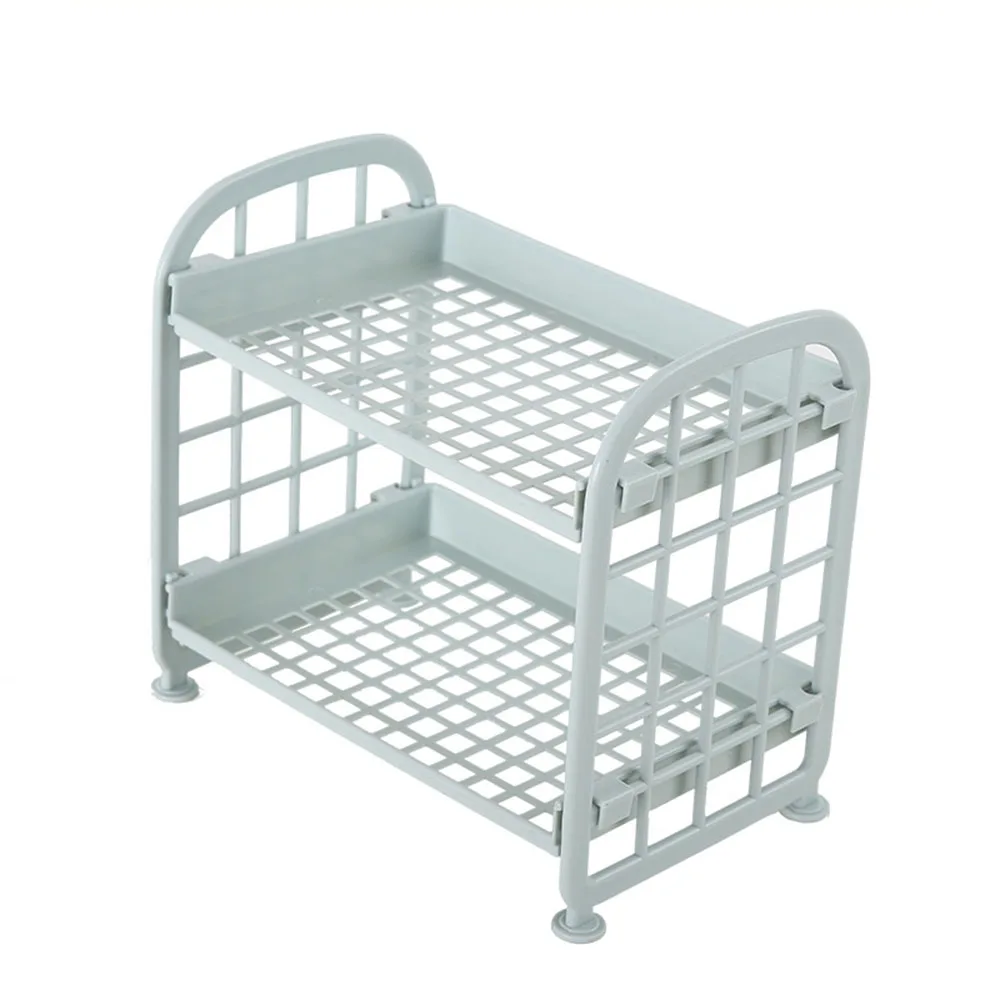 New arrival Storage Rack Kitchen Bathroom Desktop Double Layer Storage Rack Living Room Organizer Shelf 22*13.7*20.5cm - Color: Nordic Blue