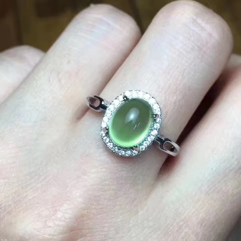 

BOEYCJR S925 Silver Trendy prehnite Fine Jewelry Adjustable Elegant Gemstone Rings for Women Engagement Gift anillo anneau