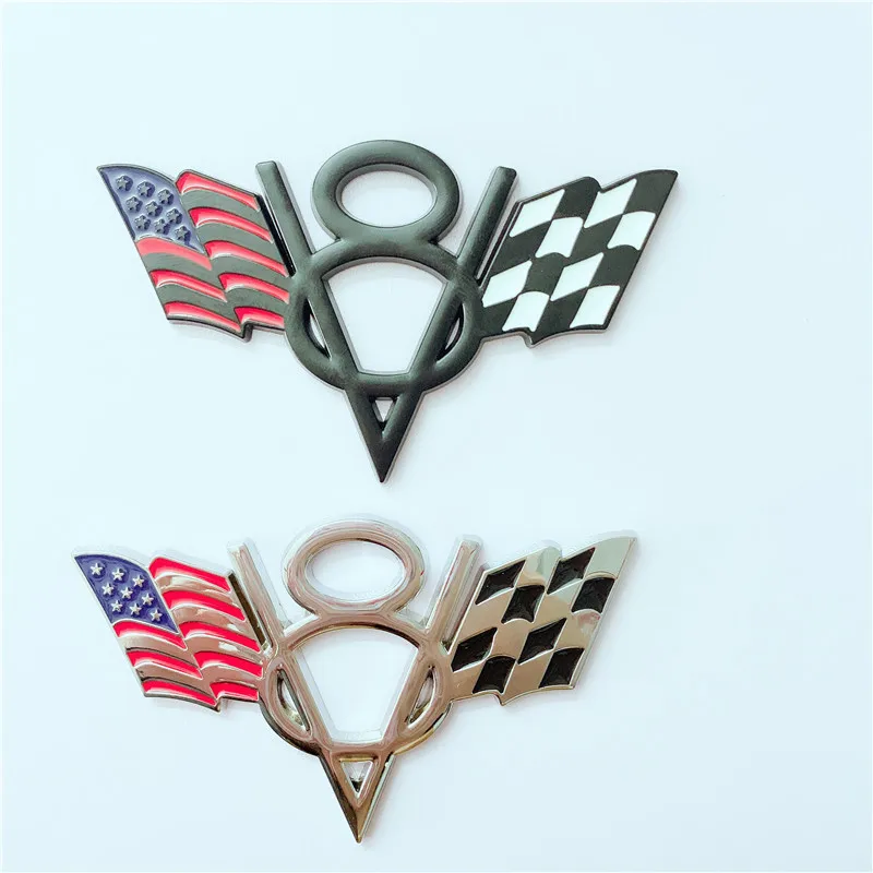 3D Metal Us Uk Germany Flag V8 Logo Car Trunk Emblem Badge Decal Per Dodge Jeep Ford Toyota Chevrolet V8 Sticker Accessori