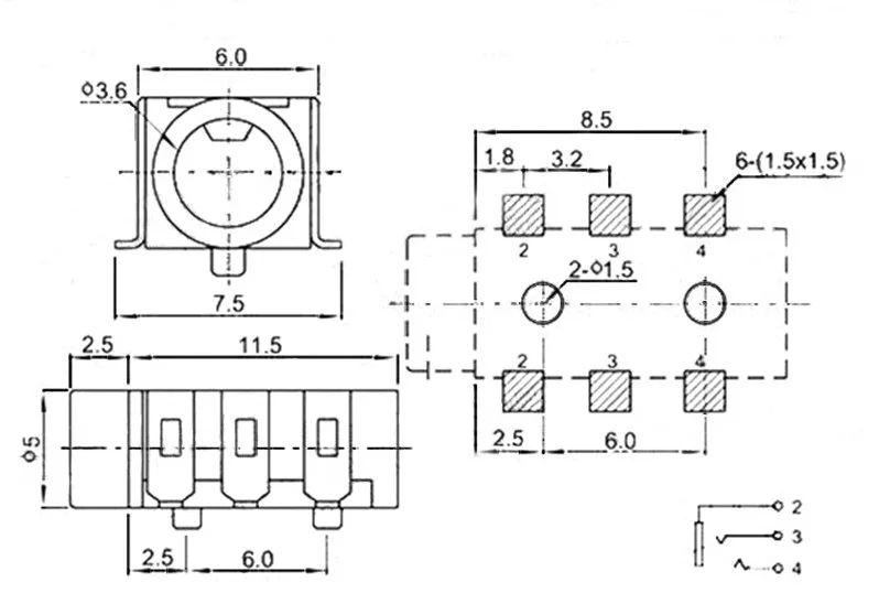 PJ313D 3,5 мм SMD SMT 6PIN 3+ 3 DIP аудио разъем для наушников Разъем для наушников двухканальный ПК PJ-313D