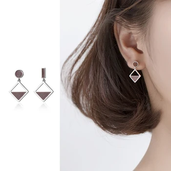 

Mocanie Enamel Geometric Rectangle Round Asymmery 925 Sterling Silver Drop Earring for Women Square Dangle Earring Fine Jewelry