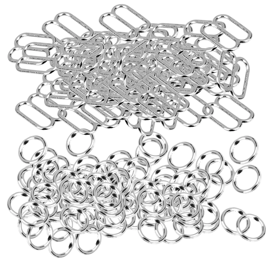 200 Pieces Bra Rings and Sliders - Lingerie Strap Adjusters Metal Hooks Rings for Sewing - 10mm