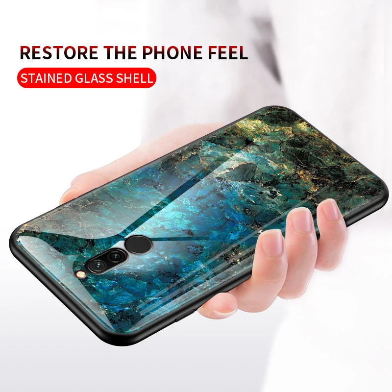 Hard Case For Xiaomi Redmi 8 8A marble Gradient Glass Cover Soft Silicone Frame Bumper Pro A |