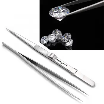 1Pc Stainless Steel Jewelry Tweezer with Slide Lock for DIY Jewelry Diamond Gem Holder Tweezer Jewelry Making Tool for Jeweler
