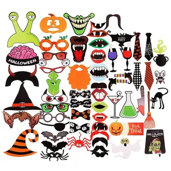 

Behogar 59pcs Halloween Photo Booth Props Kit Pumpkin Bat Spider Ghost DIY Selfie Props Trick or Treat Party Favors Decorations