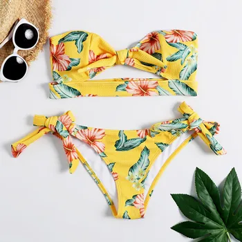 

Fashion Womens Print Bandage Biquini Push-Up Pad Split Underwear Set Off Shoulder Bathing Suit For Seaside Bathers Traje de baño