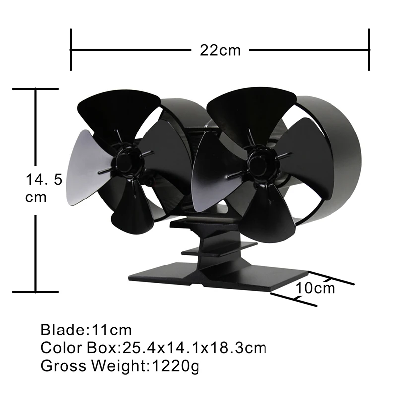 

2pcs/Set Stove Fan Dual Burner Fireplace Fan Distribution Heat Powered 4 Blades