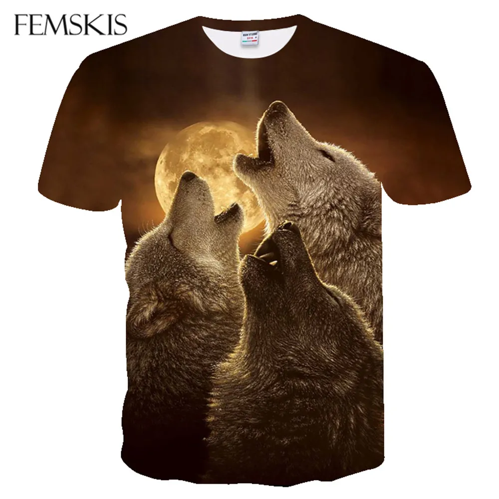 

FEMSKIS Unisex Animal Wolf 3D Printed T Shirts For Men Women T-shirts Cool Short Sleeve Summer Tops Tees Oversize Streetwear