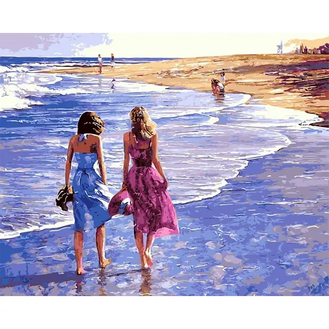 Seaside Girl DIY Canvas Painting by Numbers kids adults Acrylic abstract Oil paint by numbers Picture  For Wall modern Art 991328